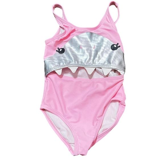 Target Swim Girls4t Adorable Shark Bathing Suit Pink And Silver Its